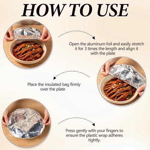 50 Reusable Aluminum Foil Food Covers, Home Dining Table & Food Container Aluminum Foil Heat-Retaining Cover, Universal Reusable Thermal Cover For Foods, Elastic Edges For Bowls & Plates（2box)