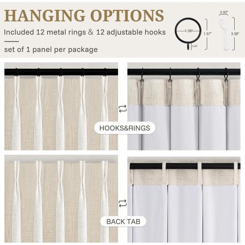 70 Inch Extra Wide Blackout Tall One Curtains for Large Windows 66 Living Room,Pinch Pleated Thick Drapes Sliding Glass Patio Door Memory Trained Heavy Duty Linen Thermal 70Wx108Lx 1 Panel,Birch