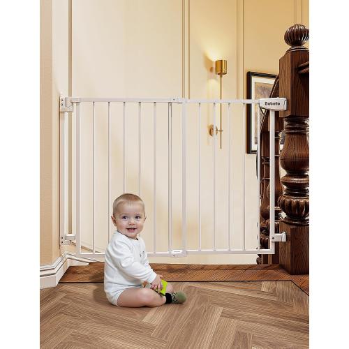 Babelio 29.7-46.5 No Bottom Bar Baby/Dog Gate for Stairs, House and Doorways, Auto Close Safety Pet Gates with Large Walk Thru Door, Hardware Mount, White