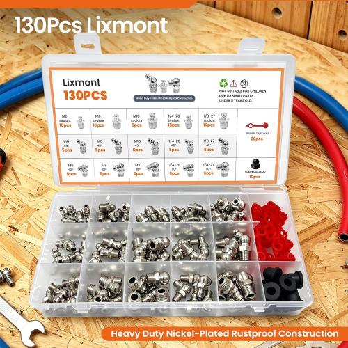 Grease Fittings Assortment 130PCS SAE & Metric Zerk Grease Fittings