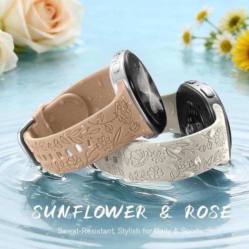 SNBLK Floral Engraved Bands Compatible with Samsung Galaxy Watch 9/8 Band 40mm 44mm/ Watch 8 Classic Band 46mm, 6Pack Flower Soft Silicone Sport Replacement Strap for Samsung Watch Bands Women Men