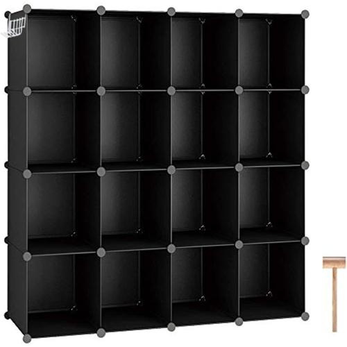C&AHOME Cube Storage Organizer, 16-Cube Shelves Units, Plastic Storage Cubes, DIY Closet Organizer, Modular Closet Storage Shelves Ideal for Home, Bedroom, 48.4 L × 12.4 W × 48.4 H Black SUM3016H