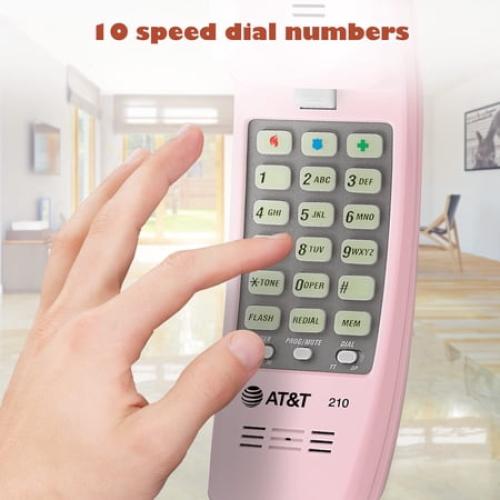AT&T TRIMLINE 210 Corded Home Phone, No AC Power Required, Improved Easy-wall-mount, Lighted Big Button Keypad, 13 SpeedDial Keys, Last Number Redial, Mute, Flash, Volume Control, Princess Phone,