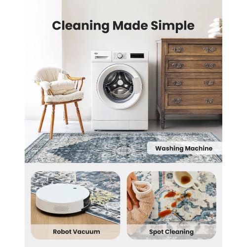 AMADA HOMEFURNISHING 8x10 Washable Area Rug, Low-Profile Large Area Rug with Non-Slip Backing & Durable Edge Binding, Vintage Large Rugs for Living Room, Bedroom, Dining Room