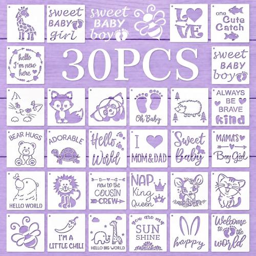 30 Pcs Stencils for Baby Onesie,5 Onesie Decorating Kit for Baby Shower
