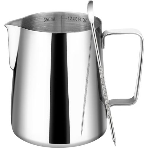Amrules Milk Frothing Pitcher 12oz Frother Cup Barista Tools, Silver