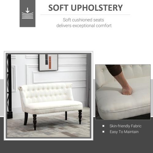 HomCom  Upholstered Armless Fabric Loveseat with Button Tufted Design for Living Room with Wood Legs Cream White