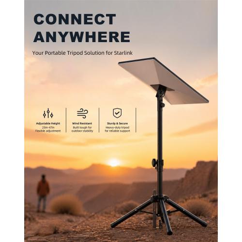 Starlink Mount Gen 3, Starlink Tripod Stand with Mount Adapter, Adjustable Height for Starlink Standard 4/4X/V3, 90° Tilt Angle Adjustment Starlink Antenna Pipe Adapter (Black)