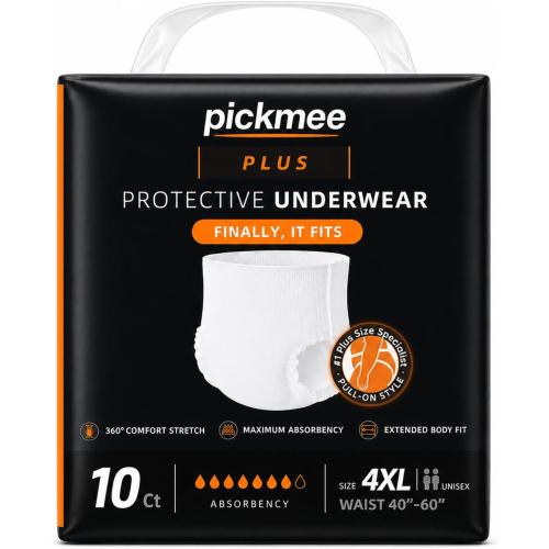 Plus Size Overnight Bariatric Incontinence Underwear, 4XL, 10 Count