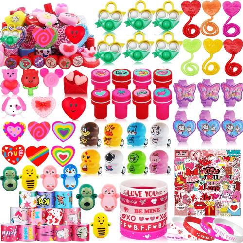 Mctuoba 130 Pack Valentines Day Party Favors for Kids, Treasure Box Toys for Classroom Prizes, Pinata Filler Goodie Bag Stuffers, Treasure Chest Carnival Gift Bulk Toys