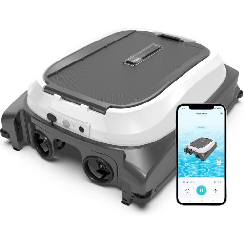 Pleco SK01 Solar Powered Pool Surface Skimmer Robot – APP Controlled, 24/7 Auto Cleaning, Dual Charging, Obstacle Avoidance, Large Filter, Fits Most Pools (Gray White)