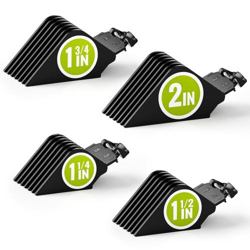 Clipper Guards 1.25, 1.5, 1.75, 2 Compatible with Most Wahl Clippers, Upgraded Version Extra Long Professional Hair Clipper Combs Guides 10 12 14 16, Black