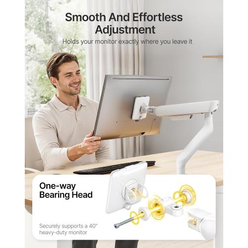 monTEK Mechanical Spring Single Monitor Arm with USB for 40in Screen White