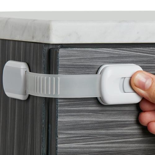 Child Safety Strap Locks (4 Pack) Baby Locks for Cabinets and Drawers, Toilet, Fridge & More. 3M Adhesive Pads. Easy Installation, No Drilling Required, White/Gray