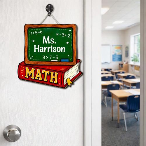 Math Teacher Door Sign, School Board & Math Book Wooden Door Hanging Decor, Maths Class Chalkboard Sign, Mathematic Teacher Gift, Personalized Maths Classroom Decor, Mathematic Teacher Must Have