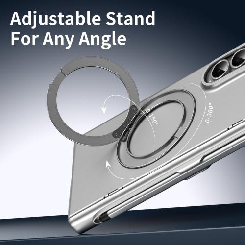 360° Spin Magnetic Stand for Galaxy Z Fold 3 Case, Hinge Protection, Fit for Mag-Safe, 360 Kickstand & Ring Holder, Case for Samsung Galaxy Z Fold3 with a Stylus Pen-Silver