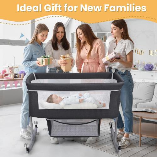 Bedside Bassinet Baby Crib, 3-in-1 Bedside Crib with Storage Basket