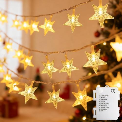 echosari Star String Lights Battery Operated, Auto Timer LED Star Fairy String Lights 158IN with 8 Modes for Kid Room Bedroom Party Garden Wedding Décor (Warm White)