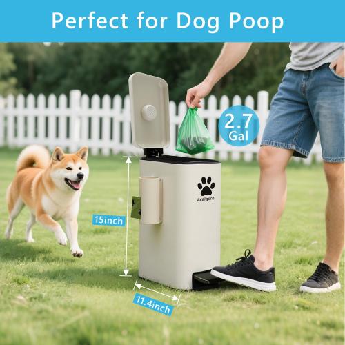 Dog Poop Trash Can Outside with Magnetic Bag Dispenser-Metal Dog Waste Container Odor Control- Rust Proof& Waterproof-Outdoor Waste Trash Can with Lid-Garbage Can&Foot Pedal-Pet Poop Bucket Soft Close