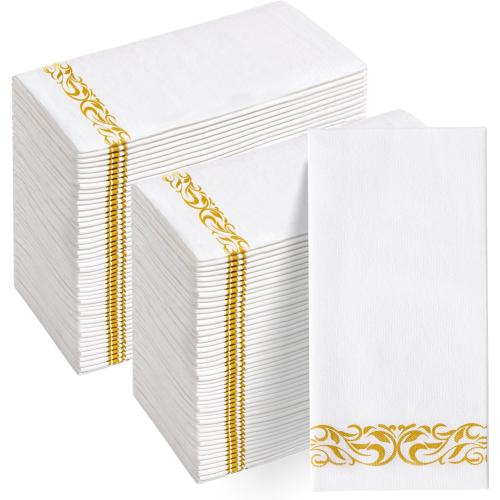 BESTVIP 1 Pack‼️ Disposable Hand Towels for Bathroom, Linen Feel, Gold