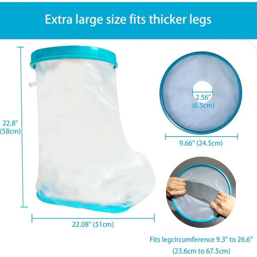 Tideshake Non-Slip Extra Wide Waterproof Leg Cast Cover for Showering, Reusable Adult Extra-Large Size Half Leg Cast Protector, Cast Bag for Shower, Cast Cover for Showering Foot
