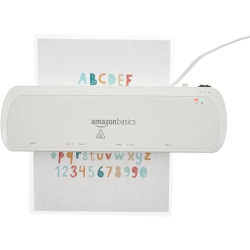 Amazon Basics 9-Inch Thermal Laminator Machine with Quick Warm-Up, 2 Heat Settings, Jam Release for Documents and Photos, White