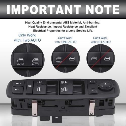 Driver Side Master Power Window Switch | Fits 2011–2020 Chrysler 300, 2015–2017 Chrysler 200, 2011–2019 Dodge Charger, 2016–2022 Ram 1500–5500 | Replaces 68139805AB, 56046823AE，68231805AA