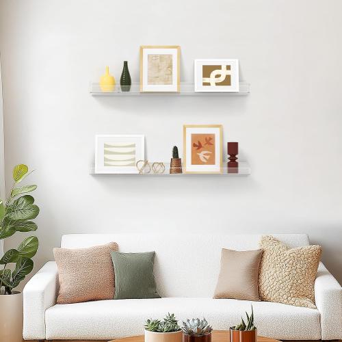 36 Inches Clear Acrylic Floating Shelves Wall, Bookshelf for Kids, Nursery Book Shelves, Magazine Rack, Picture Ledge Shelf for Photo Frames Vinyl Records, Pack of 8