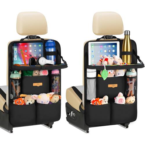 SURDOCA Backseat Car Organizer with Foldable Tray for Kids & Adults – NEW MODEL Seat Storage with Touchable Tablet Pocket, Roadtrip Essentials – Fits Most Vehicles