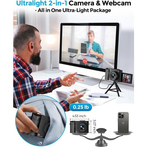 4K Digital Camera for Photography- 48MP Autofocus Vlogging Camera with 2.8 180° Flip Screen, 16X Digital Zoom- Compact Point and Shoot Camera with 64GB SD for YouTube, Travel, Beginners