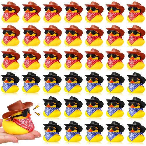 Sosation 48 Pcs Cowboy Rubber Duck Mini Yellow Duckies Toys, Vintage Style
