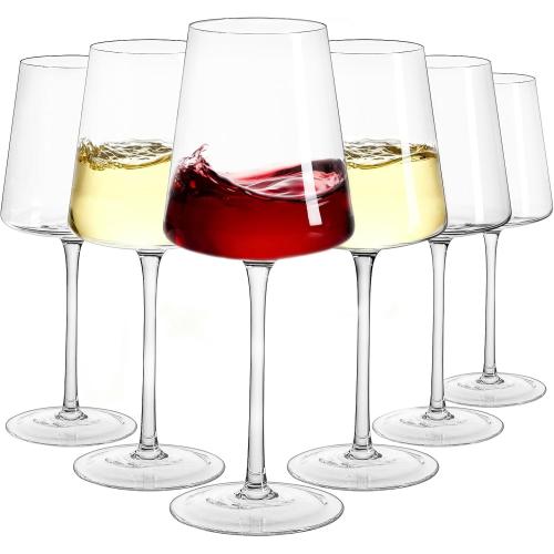 Crystal Wine Glasses Set of 6-13.5oz Clear Lead-Free Hand Blown Long Stem Square Red Wine Glasses with Gift Box for Christmas Wedding Birthday Party