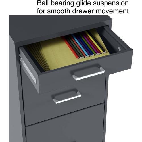 Staples 3-Drawer Vertical File Cabinet, Letter Size, Lockable, Charcoal