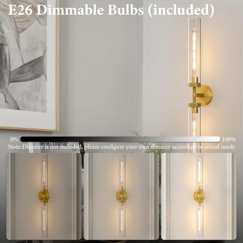 Knurled Brass Tube Wall Sconce: Set of 2 Modern Gold Bathroom Linear Lights