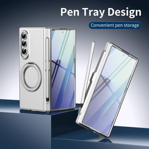 360° Spin Magnetic Stand for Galaxy Z Fold 3 Case, Hinge Protection, Fit for Mag-Safe, 360 Kickstand & Ring Holder, Case for Samsung Galaxy Z Fold3 with a Stylus Pen-Silver