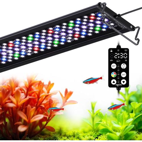 SEAOURA Aquarium Fish Light with 24/7 Timer for 30-36in Fish Tank | high PAR LEDs for plant growth, 3 timers   memory, 20 dimming, 15min fade, adjustable brackets, slim aluminum