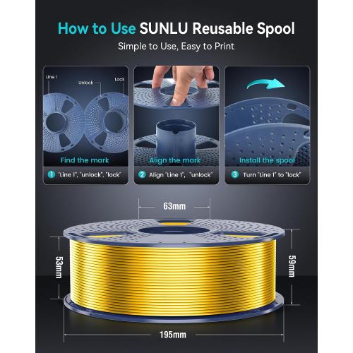 SUNLU 3D Printer Silk Filament,Shiny Silk PLA Filament 1.75mm, Smooth Silky Surface, Great Easy to Print for 3D Printers, Dimensional Accuracy  /- 0.02mm, Silk Light Gold 1KG