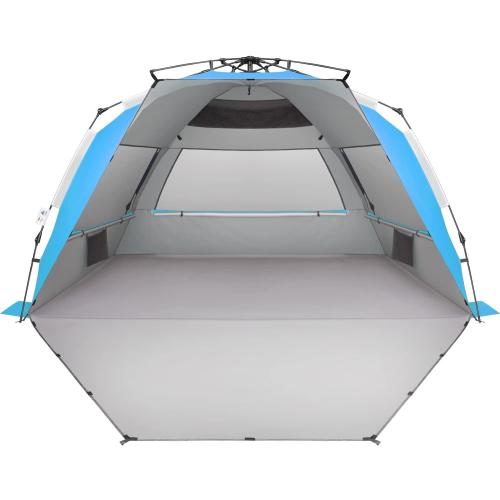 XX-Large 5-6 Person UV Pop-Up Beach Tent, Blue | Roomy instant shelter includes a carrying bag, stakes and weighted corners for fishing, hiking, camping and family outings.