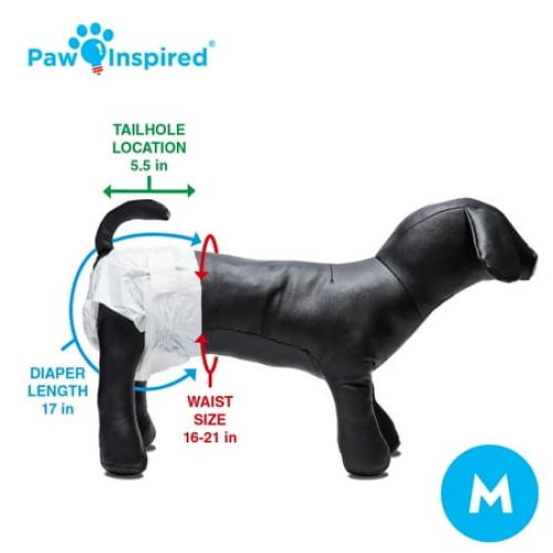 Paw Inspired Disposable Dog Diapers Female| Puppy, Doggie, Cat, Pet Diapers |Diapers for Dogs in Heat Period, Diapers that Stay on, Senior, Excitable Urination, or Incontinence (Medium, 32 Count)