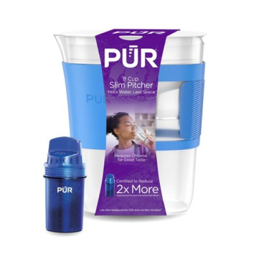 PUR 8 Cup Slim Water Filter Pitcher for Fridge Blue