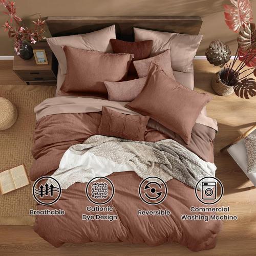 Monbix Full Comforter Set 7 Pieces Terracotta Cationic Dyeing Bed in a Bag