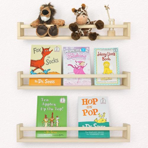 Size 23.5 inch set of 3 Nursery Book Shelves, 23.5 Inch Floating Shelves for Wall Set of 3, Wall-Mounted Bookshelves for Living Room and Nursery, Ideal for Books, Toys, Decor Display and Organization