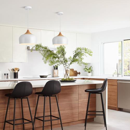 11.8 White Pendant Light with Solid Wood, Adjustable 12-80