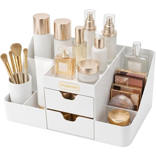 Cologne Organizer for Men with Drawers, Vanity Makeup Storage,White