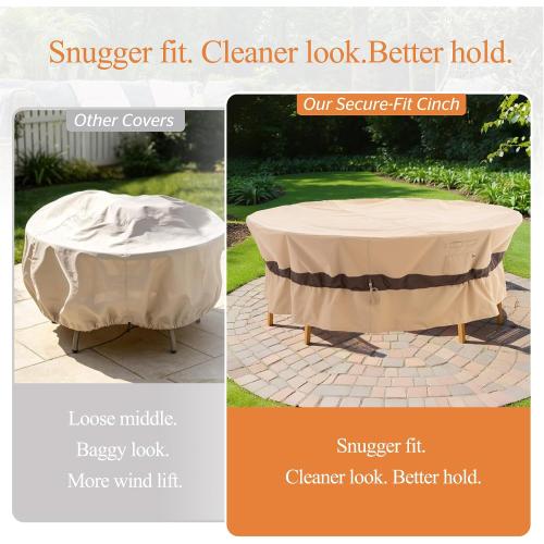 WJ-X3 Round Patio Furniture Cover, 62 D x 31 H, Beige & Coffee