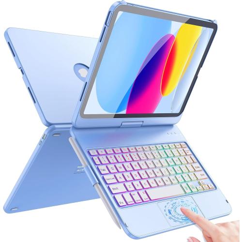 FUWANG Touch Keyboard Case for iPad A16 11th/10th Gen, 360° Rotating, Blue
