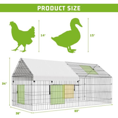 NUGRIART Metal Chicken Coop 83x38 Chicken Run Pen with Cover