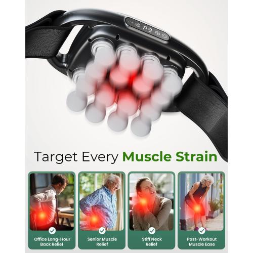 16-Head Massage Gun Deep Tissue with Hand Straps, Electric Muscle Massager with 99 Adjustable Intensities & 9 Modes, Percussion Massager for Back, Legs, Arms, Waist, Shoulders, Full Body Muscle
