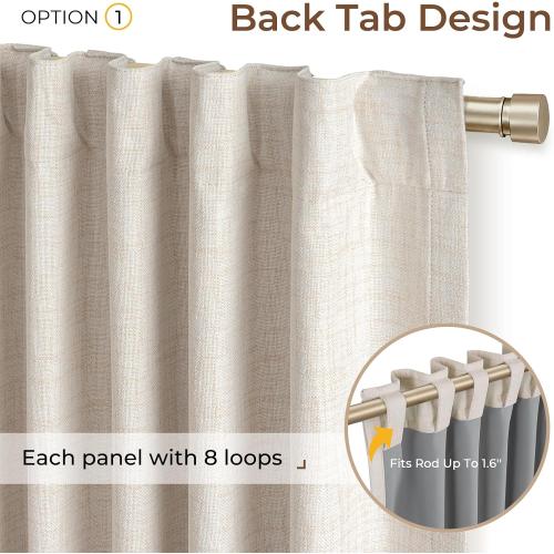 INOVADAY 100% Blackout Linen Curtains for Bedroom 50x90 Inches Cream