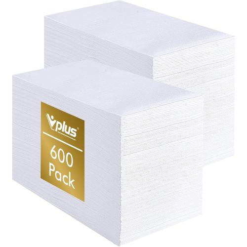 Vplus 600 Pack Paper Napkins Guest Towels Disposable Premium Quality 3-ply Dinner Napkins Disposable Soft, Absorbent, for Kitchen, Wedding, Parties, Dinners or Events(White)